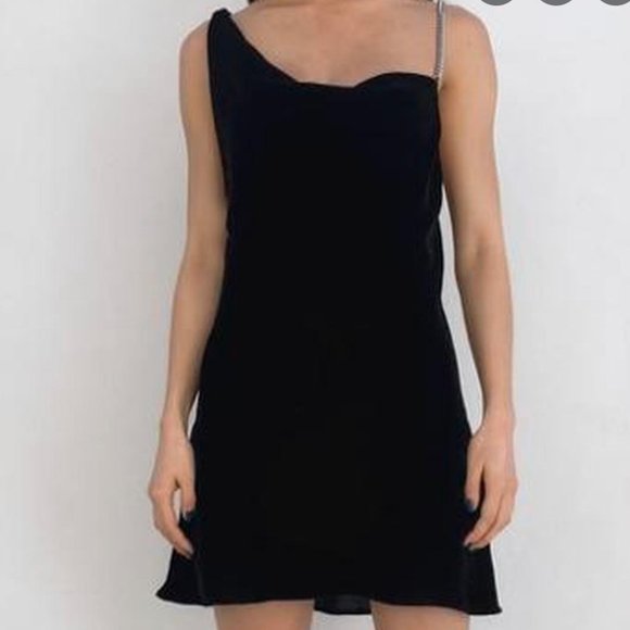 Zara Black Velvet Dress with Silver Strap - Picture 1 of 4